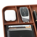 V-CUBE DESIGNS Rectangular Premium Vegan Leather Valet Tray|Stylish & Modern Office Desk Tray| Table/Bedside/Entryway Organiser For Everyday Essentials Like Keys, Phone, Watch, Wallet, Jewellery|Tan