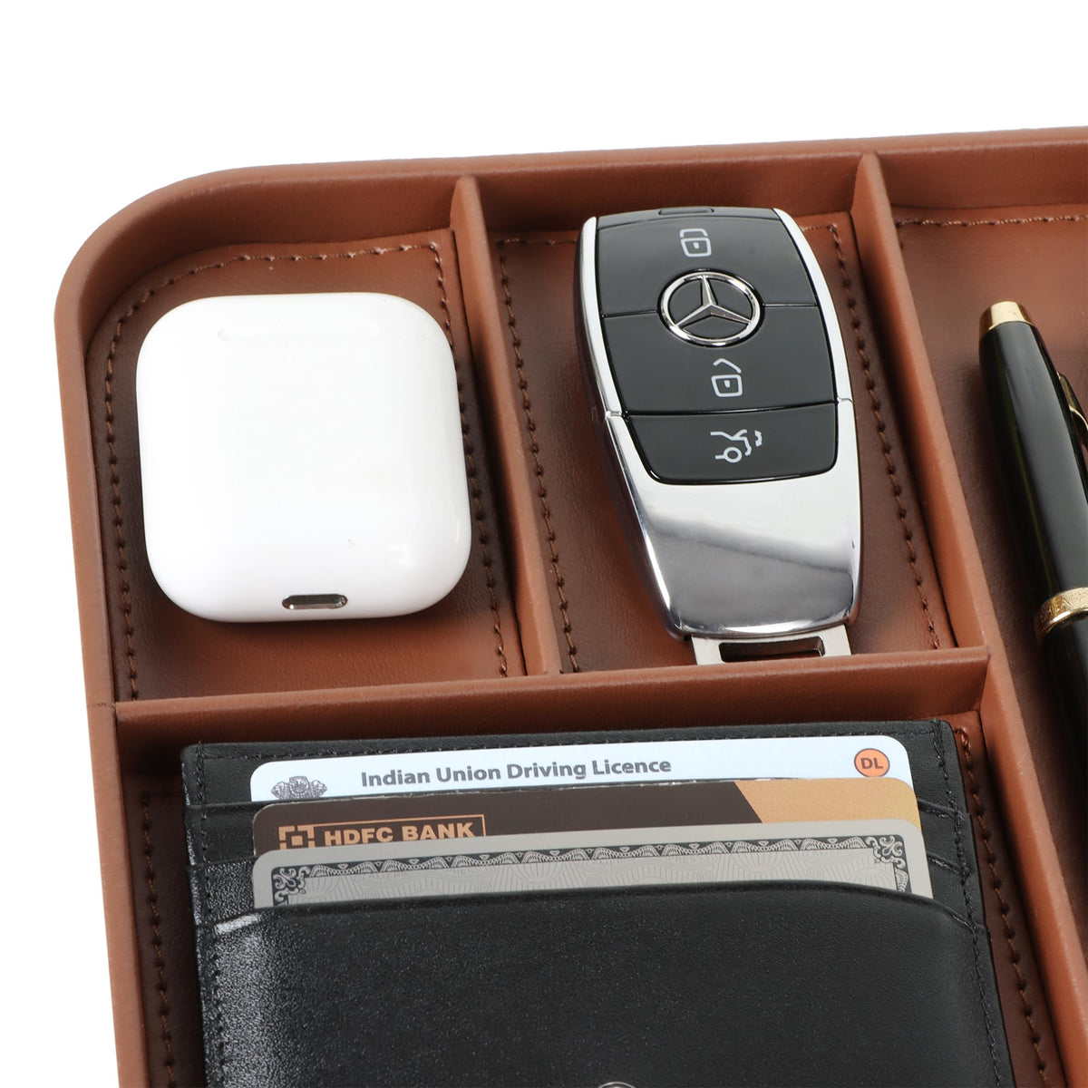 V-CUBE DESIGNS Rectangular Premium Vegan Leather Valet Tray|Stylish & Modern Office Desk Tray| Table/Bedside/Entryway Organiser For Everyday Essentials Like Keys, Phone, Watch, Wallet, Jewellery|Tan