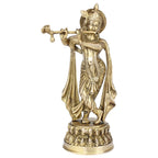 SVARUP Brass Metal Lord Krishna Idol God of Love Playing Flute for Temple Puja Home Decor Gift 10 Inch