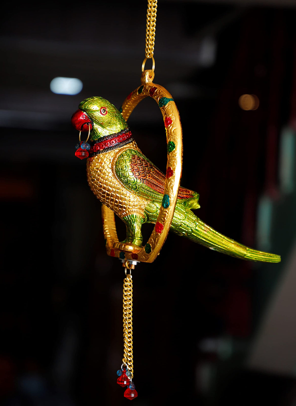 KridayKraft Metal Hanging Parrot Statue Showpiece Figurines (Medium size, Golden)
