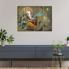 VIBECRAFTS 4 Pieces Beautiful Shree Ganesh Canvas Wall Painting Fitted With Wooden Frame For Home | Office | Living Room | Gift(PTVC4Pcs1_13527)