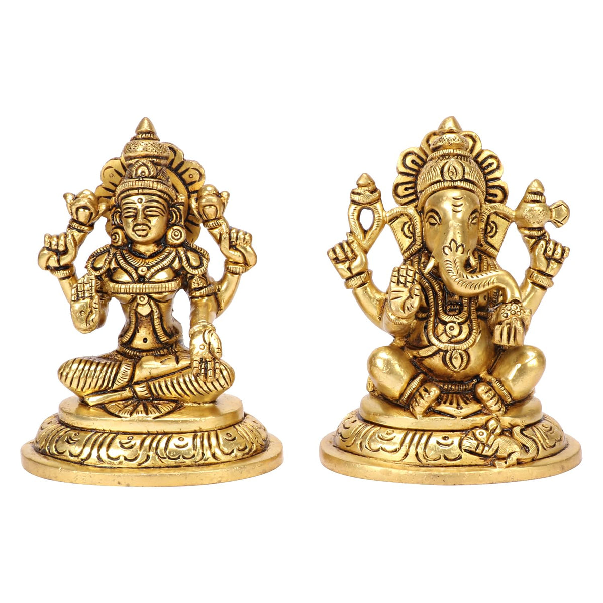 SVARUP Brass Lakshmi Ganesha Laxmi Ganesh Idol for Diwali Pooja Home Decor (Height 4 inch Gold Color)