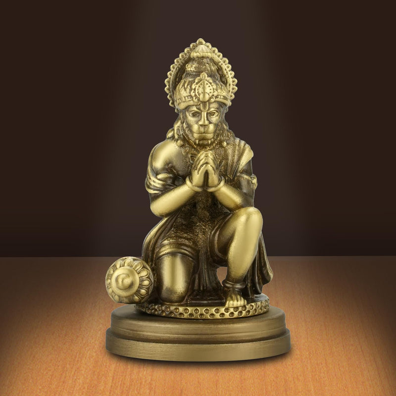 Shilpkala 2.5 Inch Brass Ultra Fine Hanuman Ji Brass Bajrangbali Idol for Car Dashboard & Travel Blessings