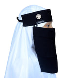 AL RIDHA Women's Babussalam Fabric Fashion Nosepiece One‑Layer Half Hijab Pendant Design Saudi Niqab for Muslim Women and Girls, Black (Plain Black Band)