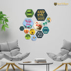 Artvibes Work Hard Hexagon Shape MDF Wooden Wall Decor Items | Quotes Decor Item | Motivational Wall Decor | Wall Poster | Graphic Art | Gift Items | Office Wall Decoration Items (WPS_211N), Set of 13