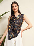 Ravaiyaa - Attitude is everything Women's Crepe Silk Digital Print Large Square Scarf Breathable Lightweight Neckerchief Printed Headscarf 40 x 40 Inch (Black Anchor)