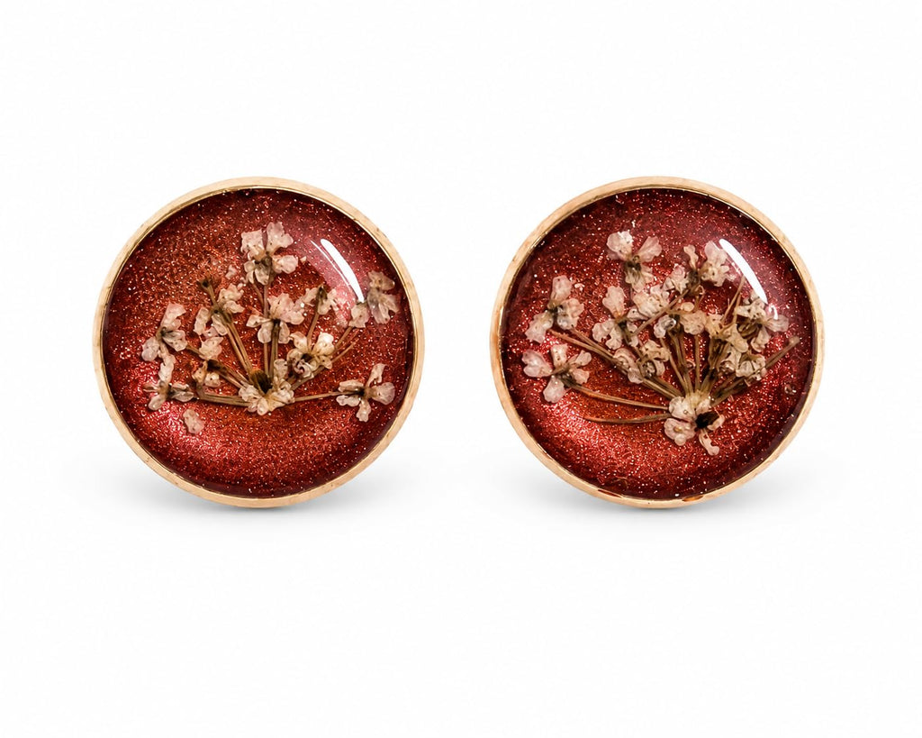 Handmade Botanical Real Dried Flower Resin Stud Earrings for Women