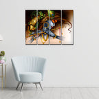 VIBECRAFTS Krishna Playing Flute 4 Pieces Canvas Wall Painting Fitted With Wooden Frame For Home | Office | Living Room | Gift(PTVC4Pcs1_13509)