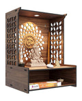 Bien Verrerie Premium Wooden Temple for Pooja, with Built-in LED Light, Decorative Jali Sides, Storage Shelf, 29.2 x 24.1 x 39.4 cm, Wooden Pooja Temple for Home, Office and Shop