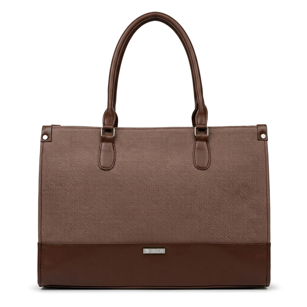 Siza Women's Tote Bag with Laptop Compartment, PU Leather Handbag for Ladies, Large Office Shoulder Bag with Detachable Strap for Work, College, Travel & Daily Use, Dark Brown