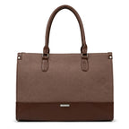 Siza Women's Tote Bag with Laptop Compartment, PU Leather Handbag for Ladies, Large Office Shoulder Bag with Detachable Strap for Work, College, Travel & Daily Use, Dark Brown