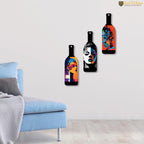 Artvibes Modern Abstract Art Portrait Decor Bottle shaped Wooden Wall Hanging | Living Room | Wall Art Paintings | Wall Poster | Handcrafted Art | Artworks Hangings | Ideal Gifts (WH_9509N), Set of 3