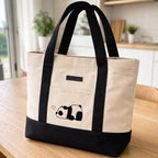 The Purple Tree Cotton Beach Tote Bag for Women, Large Capacity Beach Bag, Ecofriendly Beach Tote with Embroidered Detail on Pocket (Panda)
