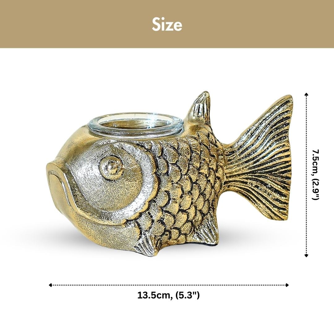 BEHOMA Metal Fish Aluminum Figurine with Votive, Gold, 13.5 cm