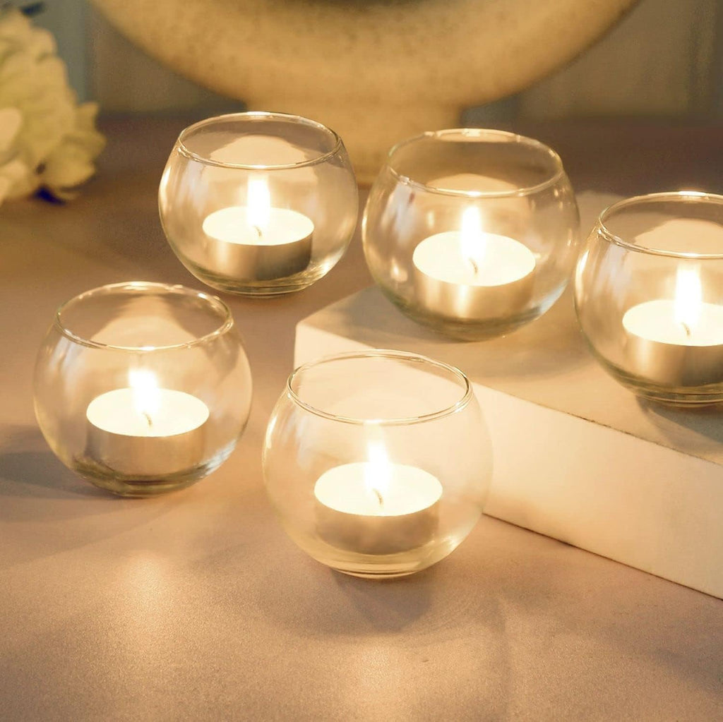 Mahganya Glass Tealight Candle Holders Decorative Items for Home Christmas and Diwali Set of 2 (Clear)
