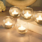 Mahganya Glass Tealight Candle Holders Decorative Items for Home Christmas and Diwali Set of 2 (Clear)