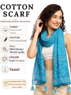GALE GIRLS Cotton Scarf For Women Stylish|Beach Tassel Printed Scarf|Multicolor|Easily fits 180 * 50cm|70x20 Inch