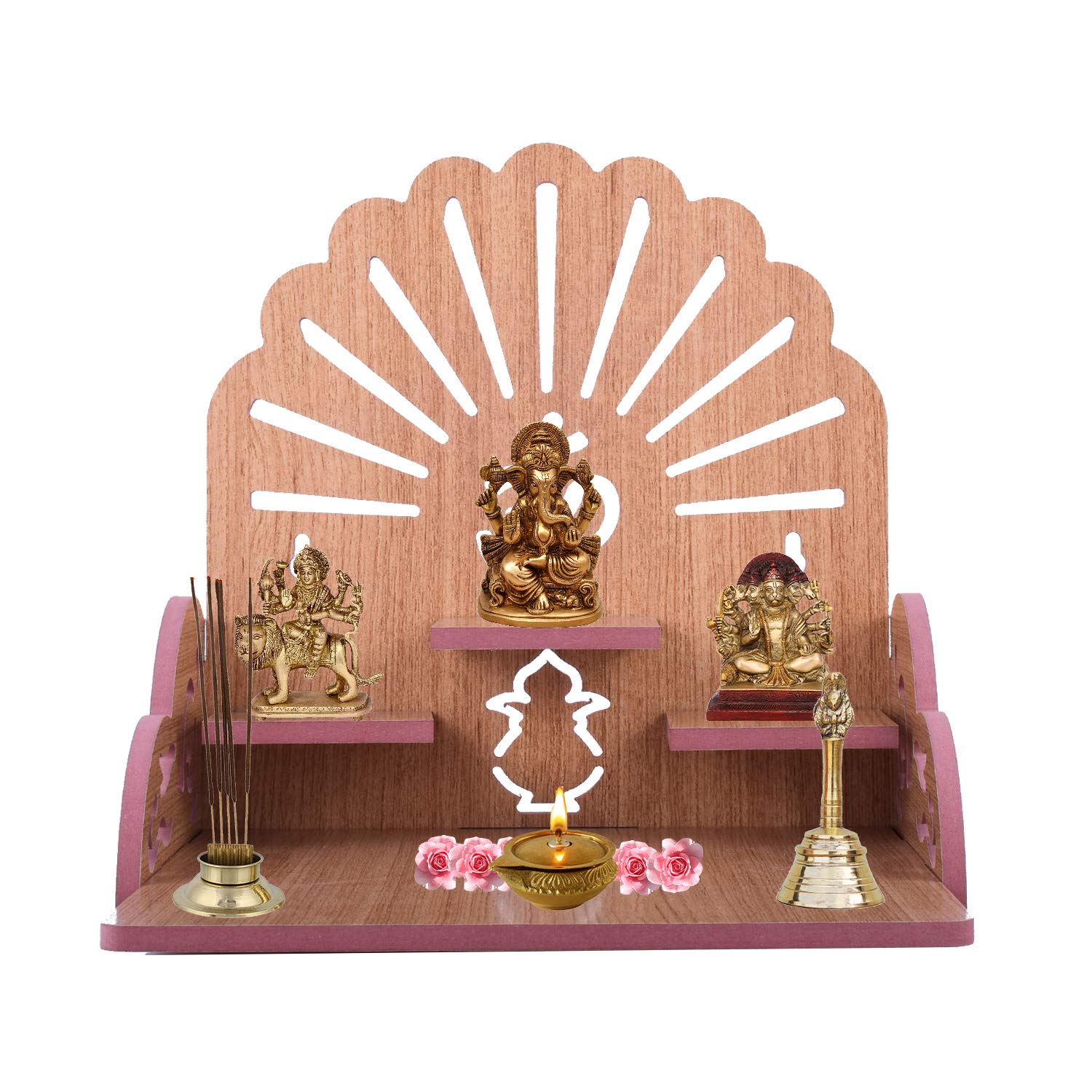 Om Shree Fully Handmade Beautiful Wooden Home and Office Temple/Pooja Mandir(28 x 28 x 26 cm) (Light Brown 2)
