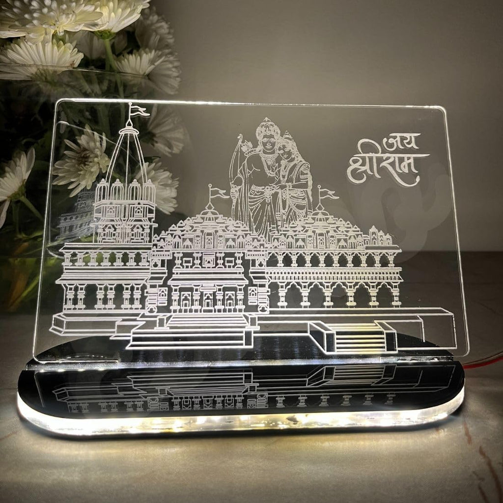 Zesta 3D Acrylic Ram Mandir Ayodhya Model With Halogen Light for Home, Office - Warm White