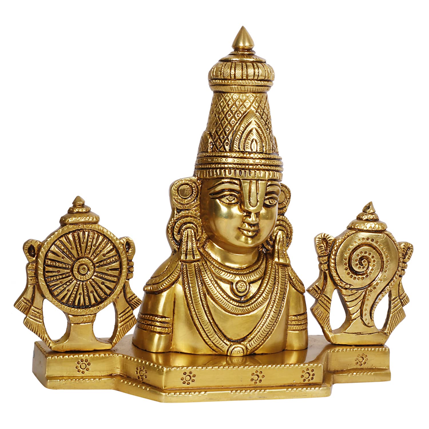 ARTVARKO Brass Lord Tirupati Balaji Lord Sri Venkateswara Balaji Face with Shankh Chakra Namah Idol Showpiece Home Décor Gold (22x8x21 cm)