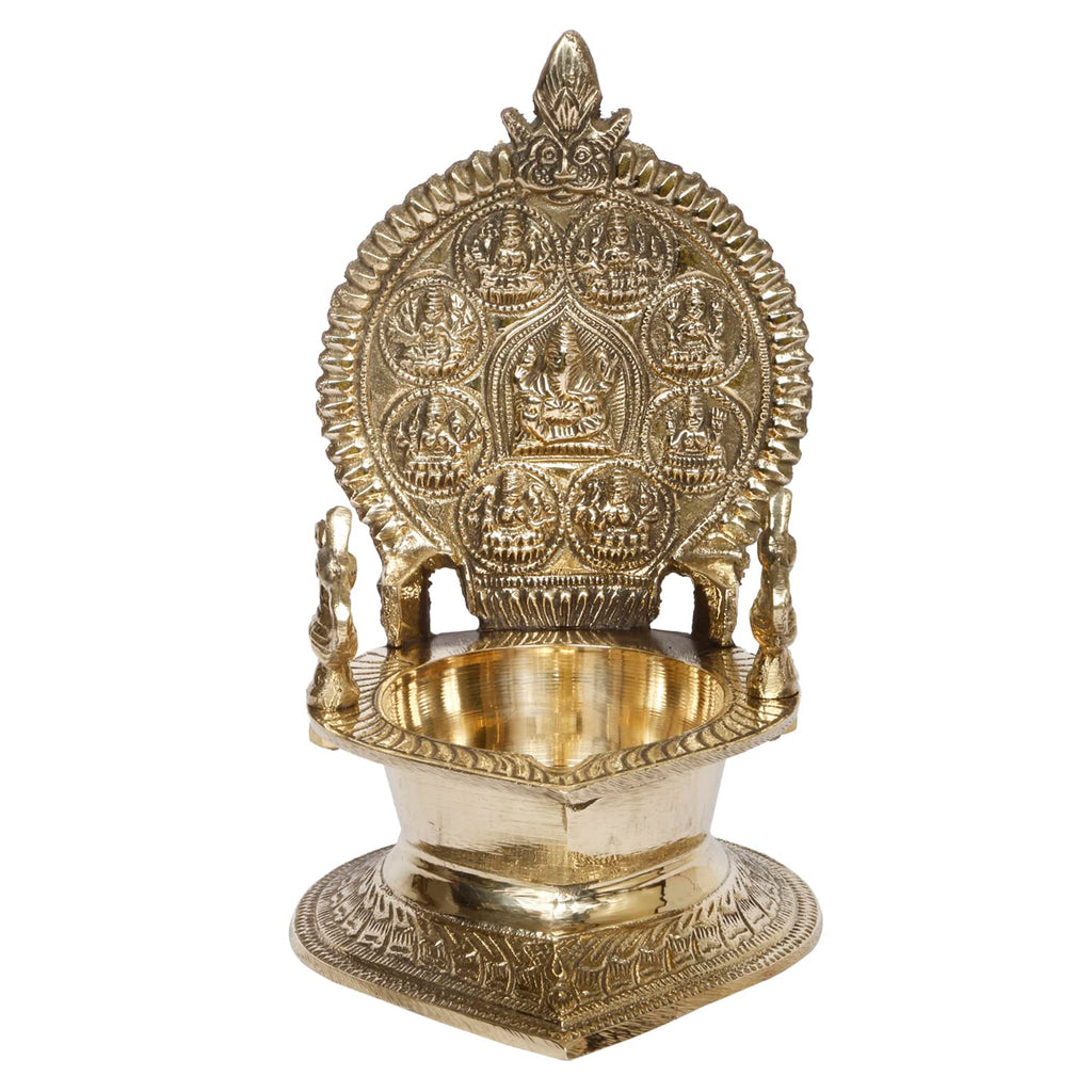 Artvarko Big Brass Astalakshmi Oil Diya with Ganesha for Home Decor Pooja Decorative Deepak Diwali Puja Gift 7 Inch