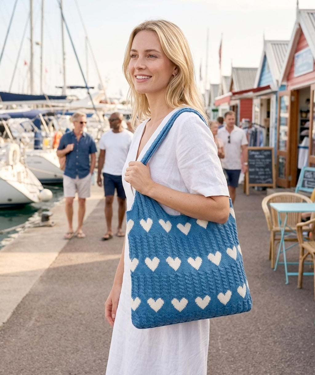 KSAIBINID Crochet Bag, Stylish Tote Bag for Women, Beach Bag for Daily Use and Travel, Blue Woven Openwork Design, Perfect for College Girls and Fashion Enthusiasts