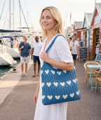 KSAIBINID Crochet Bag, Stylish Tote Bag for Women, Beach Bag for Daily Use and Travel, Blue Woven Openwork Design, Perfect for College Girls and Fashion Enthusiasts