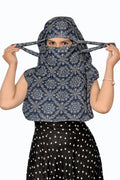 DEEPNYRA - LIVING STYLE Scarf Face Full Covering With Mask Head Hair Wrap Sun Protection For Women Cotton Printed Square All Season Wear (GREYCARRY)