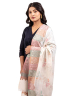 Naureen Women Faux Pashmina Kani Shawl, Floral Artwork, Warm and Soft, 40x80 inch