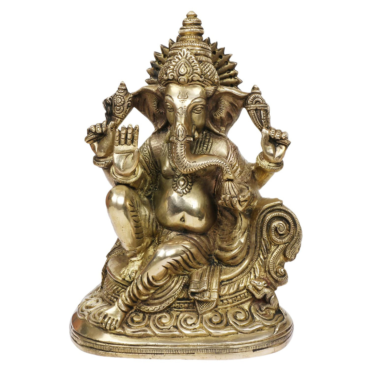 SVARUP Brass Ganesha Idol for Home Decoration Ganpati Statue Murti for Gift Height 10 Inch Color Gold