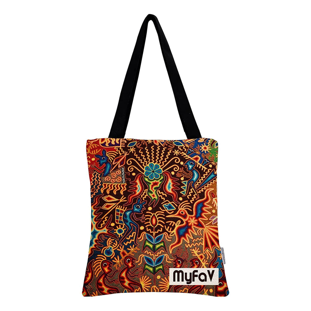 MY FAV Cotton Printed Canvas Tote Bag, for Travel,Yoga, Gym, Sports | Designer Shopping Bag | Compact, Lightweight and Eco-friendly - Capacity15kgs (6 Month Warrenty) pack of 2