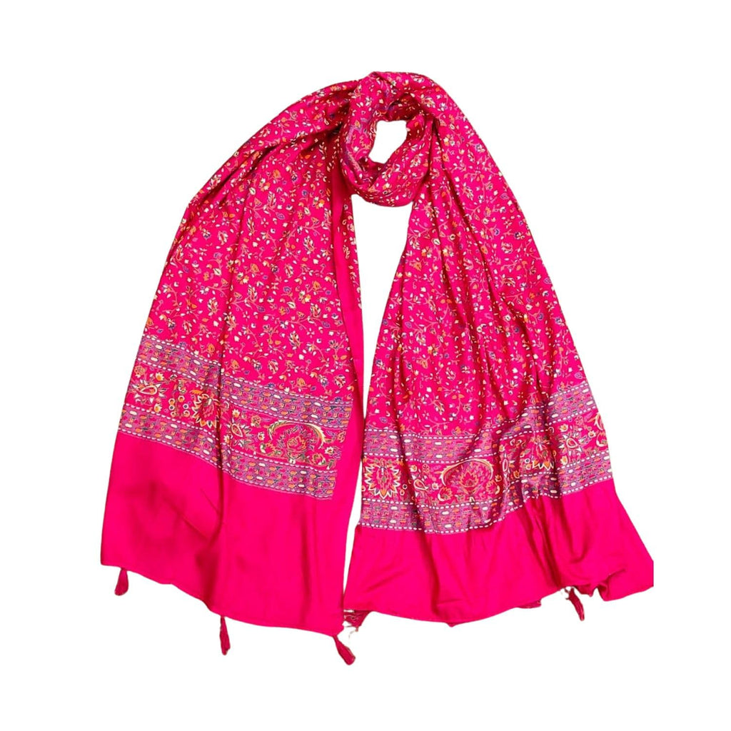 JAHAN TEXTILE rani Floral Printed Scarf for Women | Soft Lightweight Dupatta/Stole with Tassels | Elegant Ethnic & Casual Wear Wrap | Stylish Designer Shawl for All Seasons (Dark Pink)