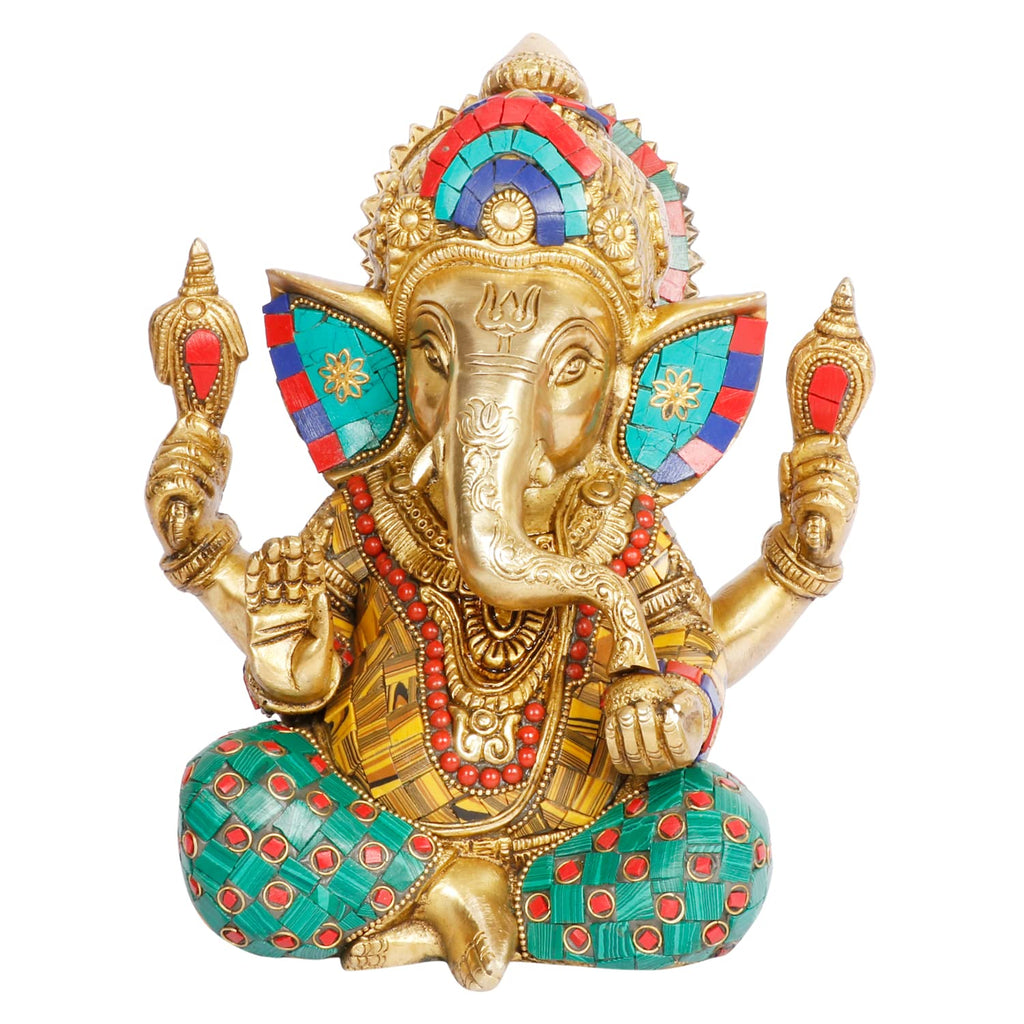 ARTVARKO Big Brass Taj Ganesha Bhagwan Idol Ganesha Statue Ganpati Murti for Home Entrance Decor Luck Gift (LxBxH 8x7x9 Inch)