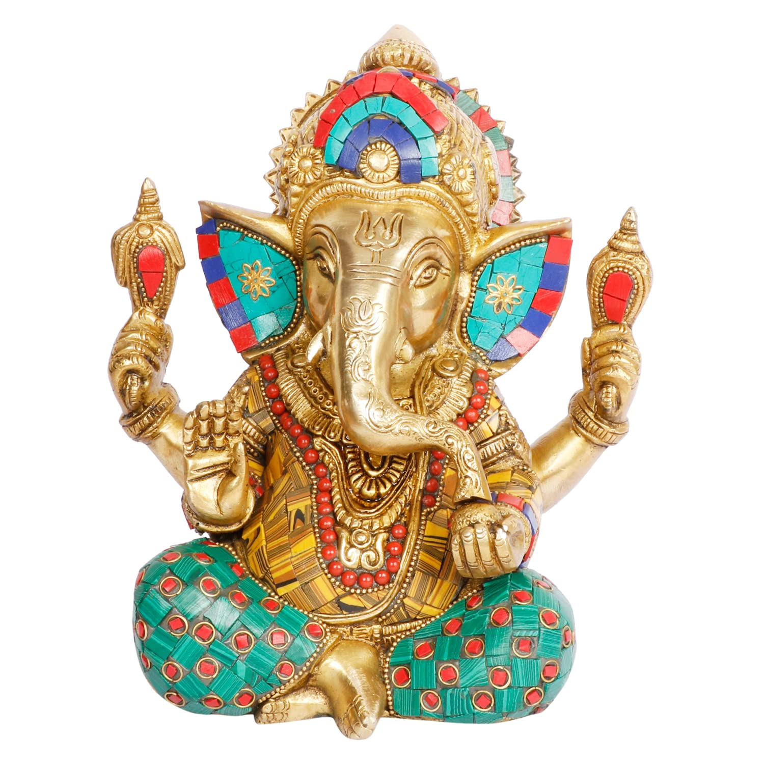 ARTVARKO Big Brass Taj Ganesha Bhagwan Idol Ganesha Statue Ganpati Murti for Home Entrance Decor Luck Gift (LxBxH 8x7x9 Inch)