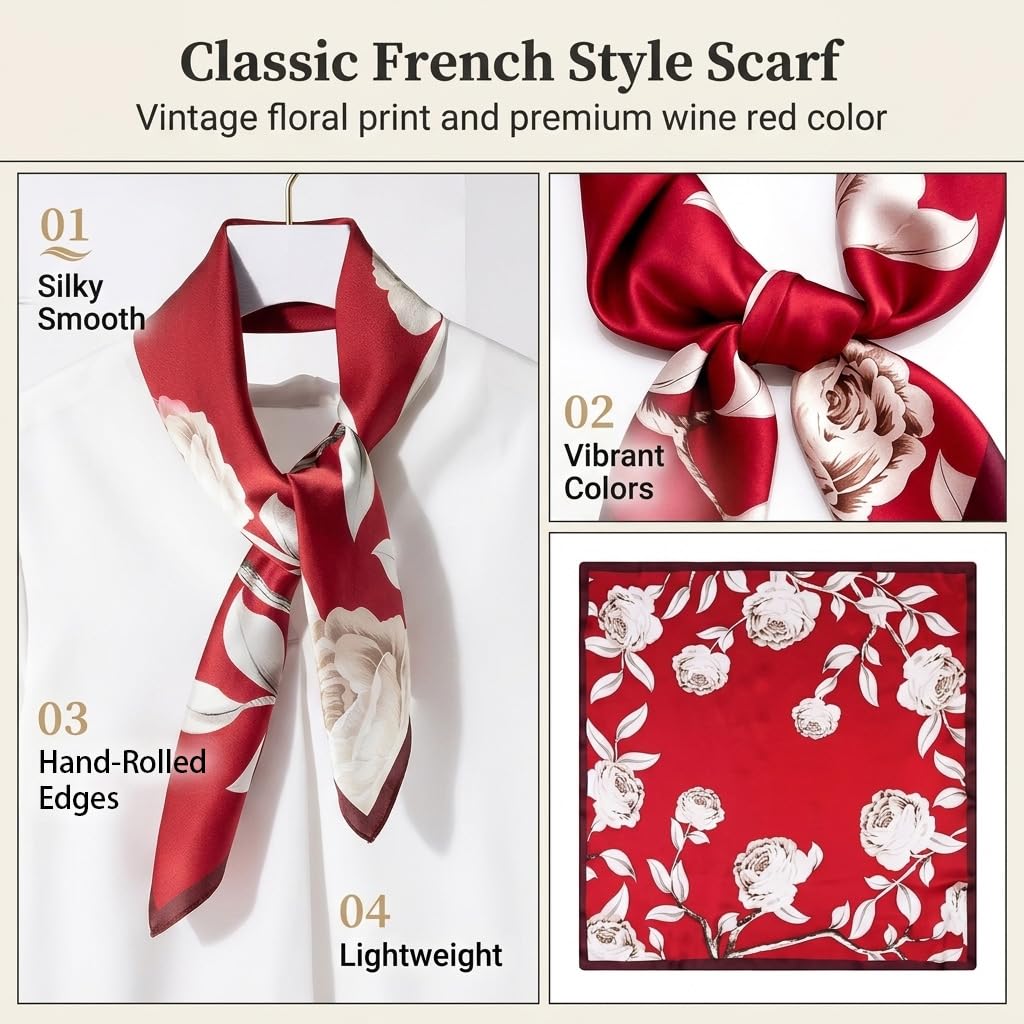 ZIRANYU® Satin Square Silk Scarf, Stylish Head Scarf & Bandanas for Women