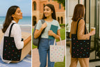 MASQ by Q-One Cute Genes Foldable Reusable Tote Bag for Women with Zip | College Bag for Girls | 100% Organic Canvas Tote for Shopping, Travel & Beach | (Heart Black)