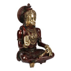 ARTVARKO Brass Hanuman Idol | Bajrang Bali Sitting Blessing Meditation for puja Sculpture Diwali Decor Gifts Height 11 Inches (Red & Gold Finish)