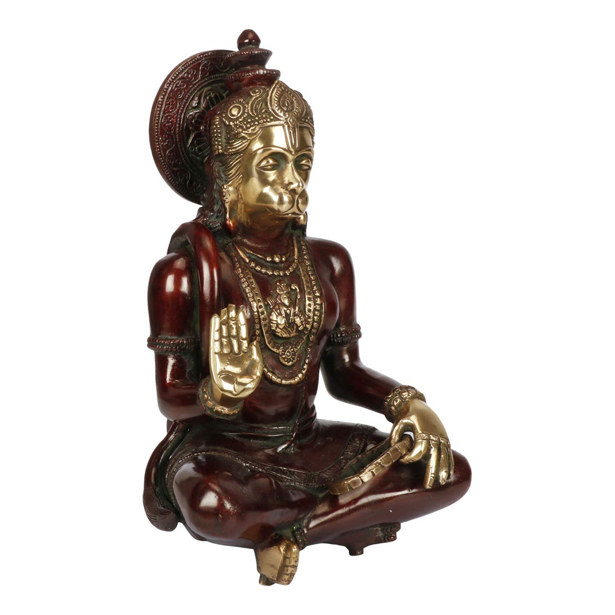 ARTVARKO Brass Hanuman Idol | Bajrang Bali Sitting Blessing Meditation for puja Sculpture Diwali Decor Gifts Height 11 Inches (Red & Gold Finish)