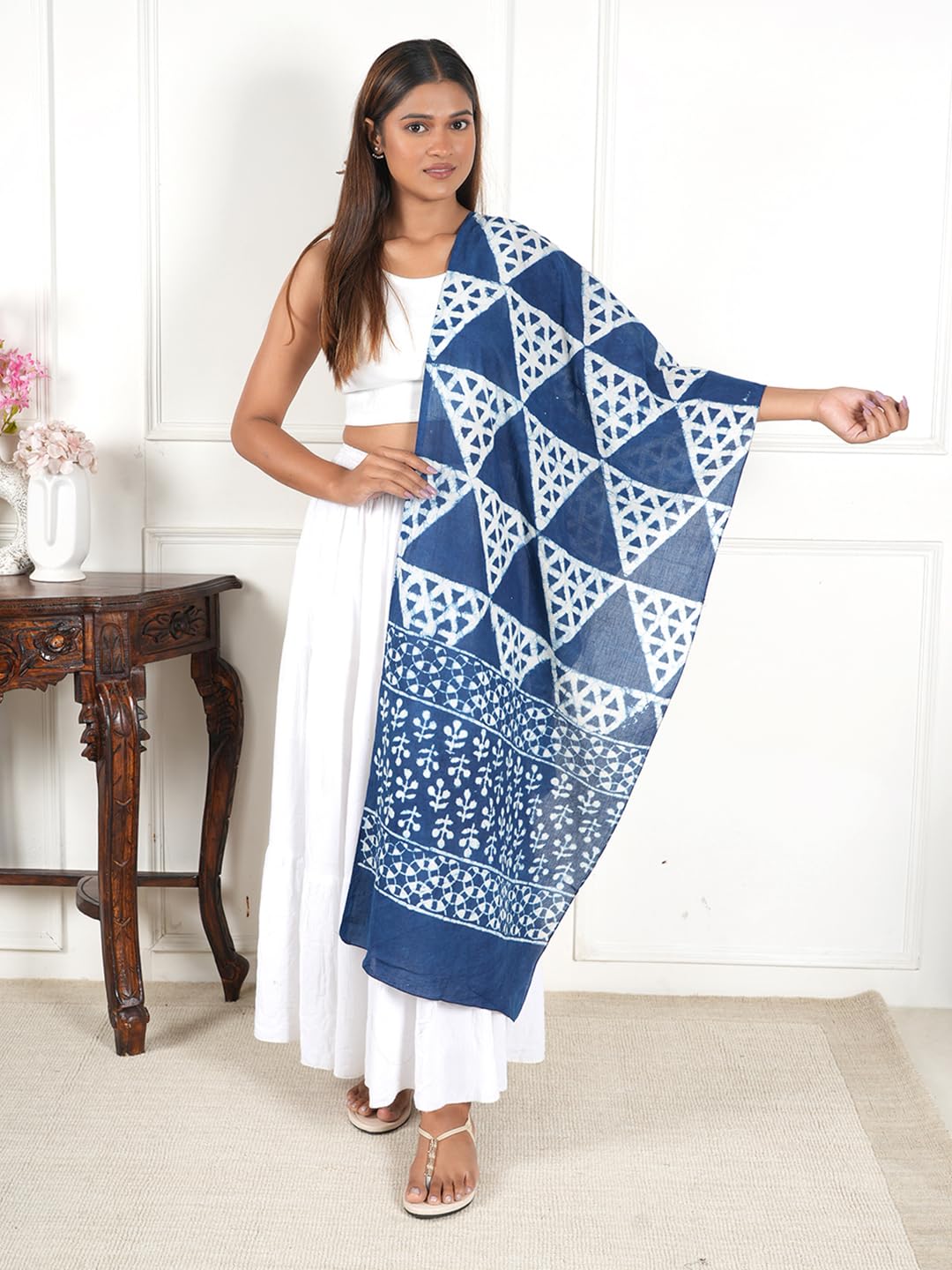 Gutthi Women's Cotton Stoles | Scarf Lightweight & Comfortable for All Seasons, Size (100X180 CM) (Blue)
