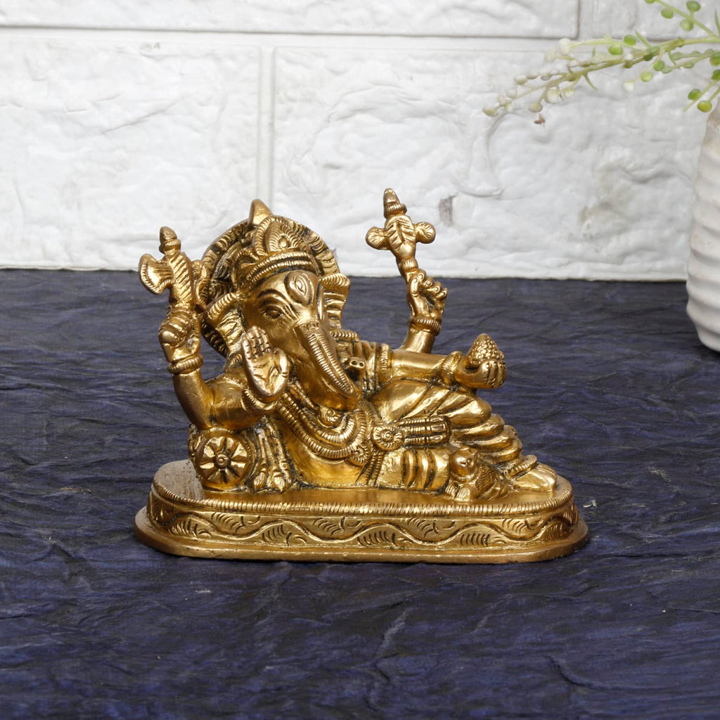 SVARUP Brass Ganesha Resting Blessing Ganesh Idol Showpiece Statue Good Luck & Success.