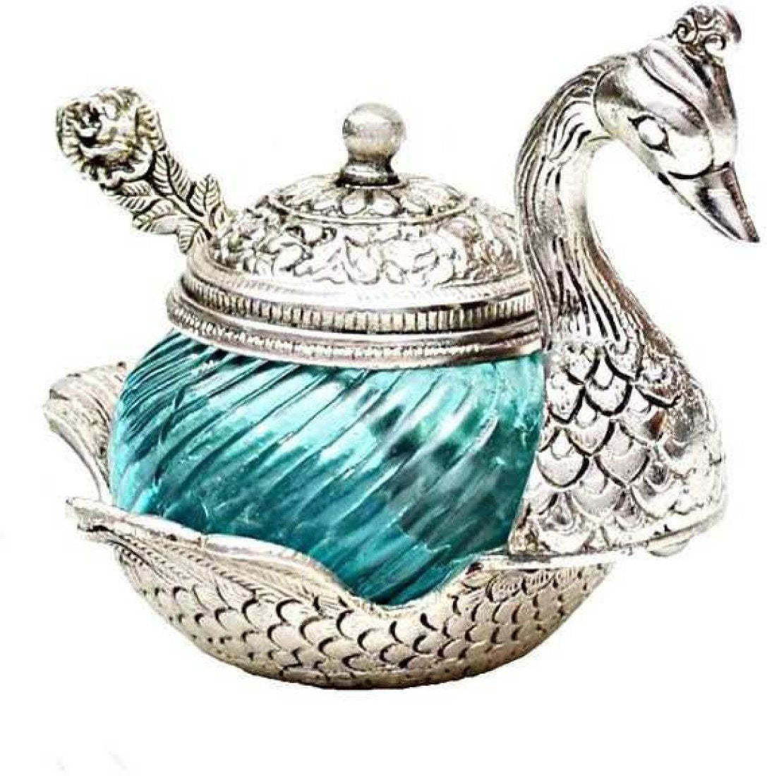 Jaipur Crafts andcrafted Beautiful Elegant Duck shaped bowl - Silver and Turqoise Glass Decorative Platter