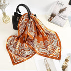 Ahamo Silk Square Scarf for Women 90 x 90 cm Coffee Paisley Print Satin Scarf Hair Scarf for Women Fashion Bandana Head Scarf Neck Scarf Stylish Accessories for Travel Party Daily Wear