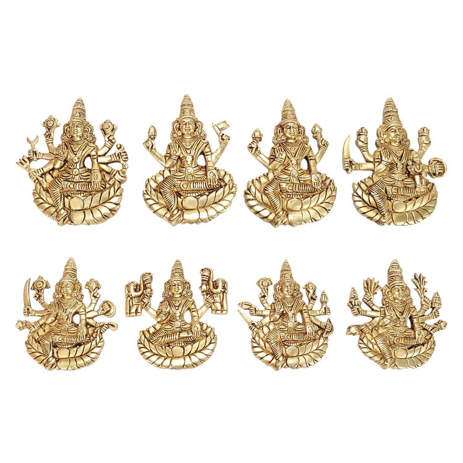 SVARUP Brass Goddess Ashtalakshmi Statue Wall Hanging Ashta Lakshmi (Set of 8) Asthalakshmi for Diwali Puja Mandir Gift (11x14 cm)