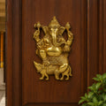 Artavrko Brass Ganesha Murti Ganesh Wall Hanging Idol Mangalkari Ganpati Sitting on Mooshak Statue for Home Entrance Height 7 Inch