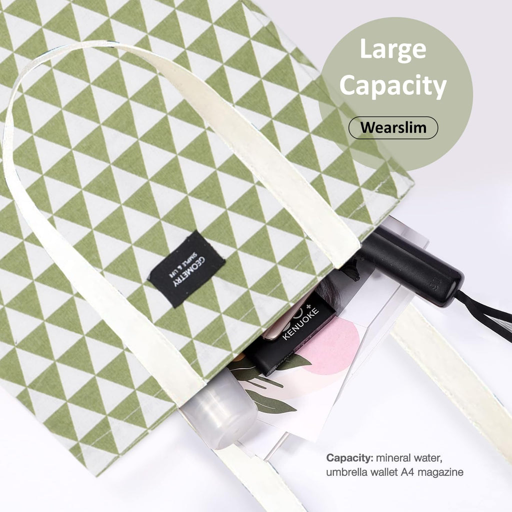 Wearslim® Premium Cotton Grocery Tote Bag, Printed Large Utility Shopping Bags, Stylish Reusable Hand Bag - White & Green (16.5 x 14.5Inch)