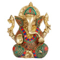 ARTVARKO Brass Ganesha Ganpati in Multicolour Gemastone Idol Ganesh Statue for Blessing Happiness, Health and Wealth Home Office Temple Puja 8 Inch