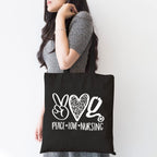 TSIIUO Peace Love Nursing Stethoscope Reusable Cotton Canvas Tote Bags for Women Funny Nurse Life Grocery Shopping Bag, Black, 15.8 x 13.5 inches