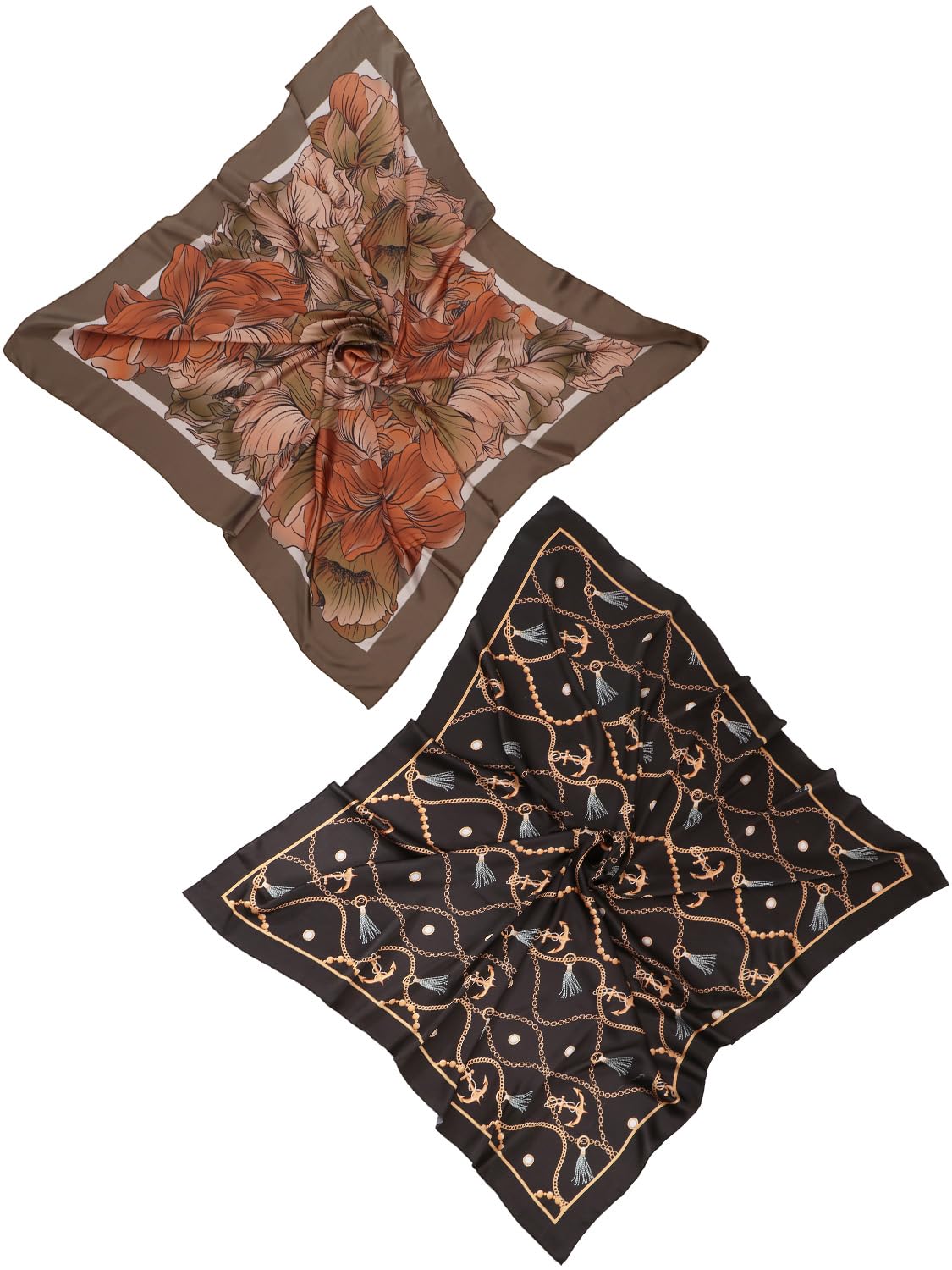 leeza store Women's Brown & Multicolour Polyester Satin Silk Square Floral Pattern Digital Printed Scarf || Dupatta || Stole || Beach Wear || Fashion Accesorries || Bandana || Head Scarf || Hair Wrap