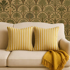 Award Velvet's - 100% Cotton - Yellow & White Stripes Cushion Covers Set of 2 (16 x 16 inches) - Cushion Covers for Sofa & Living Room Décor