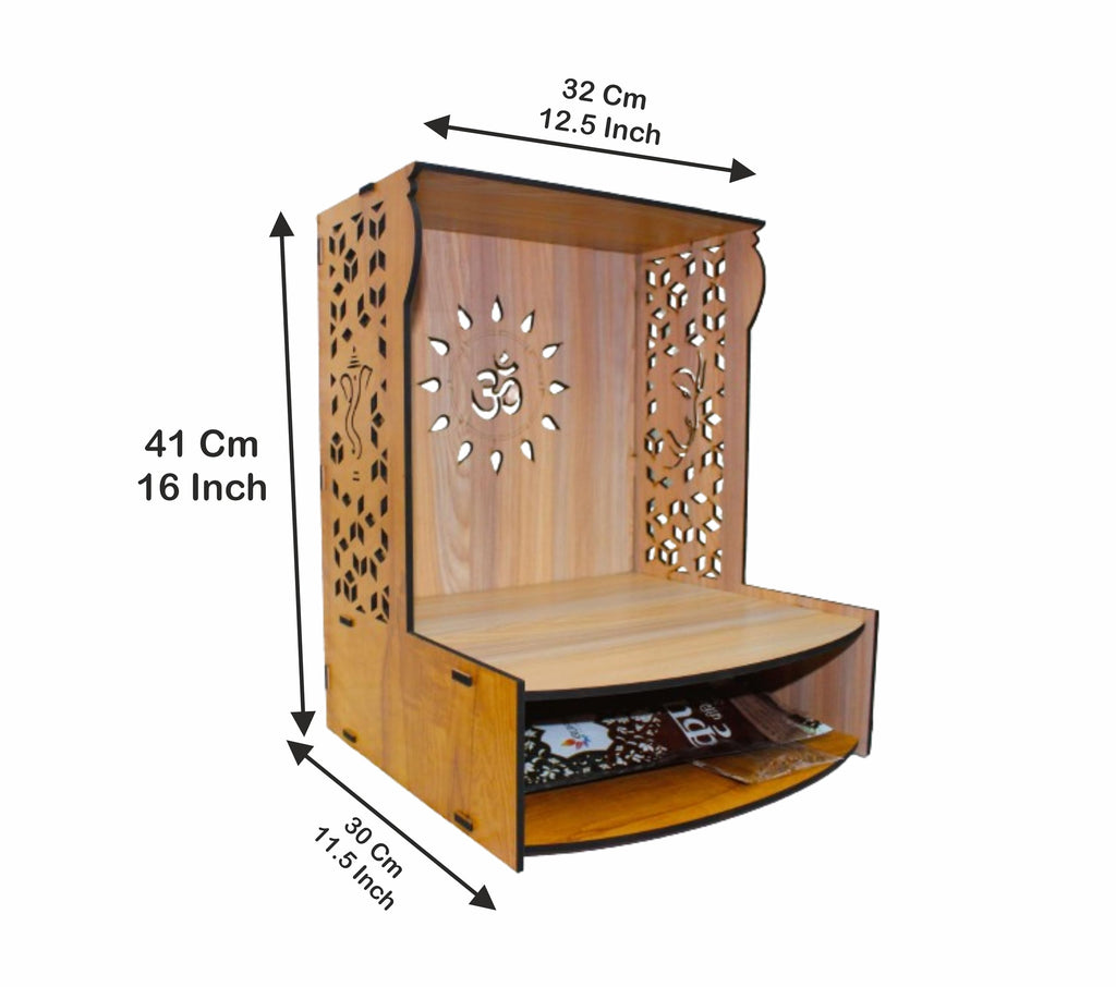 GiftDenaHai Beautiful Wooden Pooja Temple for Home and Office | Wall Shelves/Stand/Sinhasan/Mandir Perfect for Bhakti Ghar (L-12.5, B-11.5, H-16 Inch) (Wooden Temple T101)